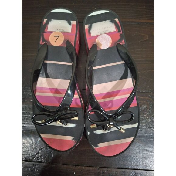 Kate Spade Platform Wedge Thong Sandal-Pink/White/Black-Pre-owned - Picture 6 of 7